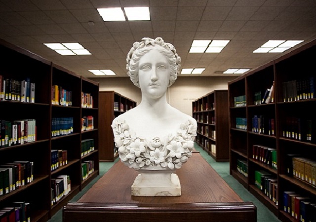 copley library lights and statue